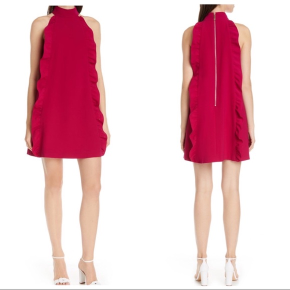 Ted Baker London Torriya Ruffled Sleeveless Halter Tunic Dress In Deep Pink NWT - Picture 2 of 12